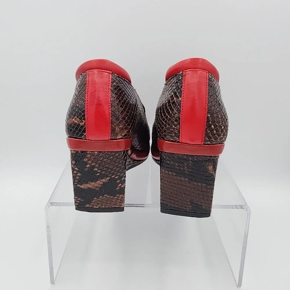 Donald Pliner Snake Wedges Red Modern Loafers Slip On Leather 6 Made in Italy